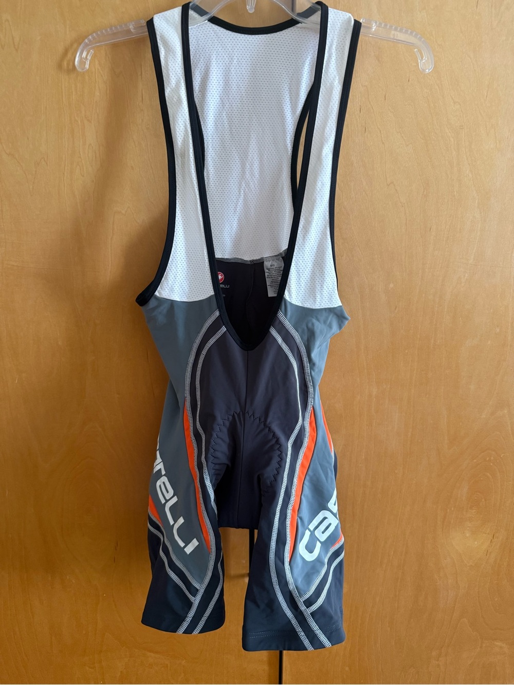Castelli Men's Gray and Black Athletic Cycling Bib Shorts with Orange Accents